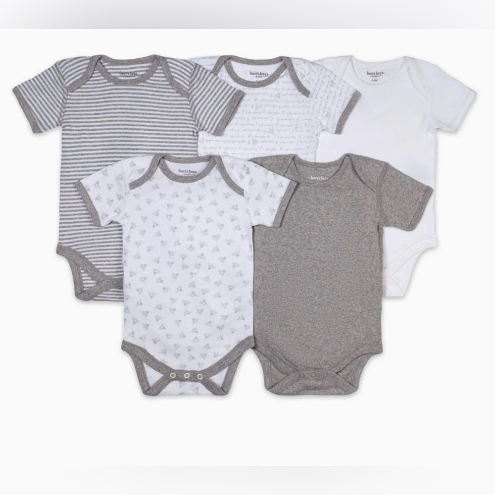 Burt's Bees Gray and White Baby Bodysuit Set
